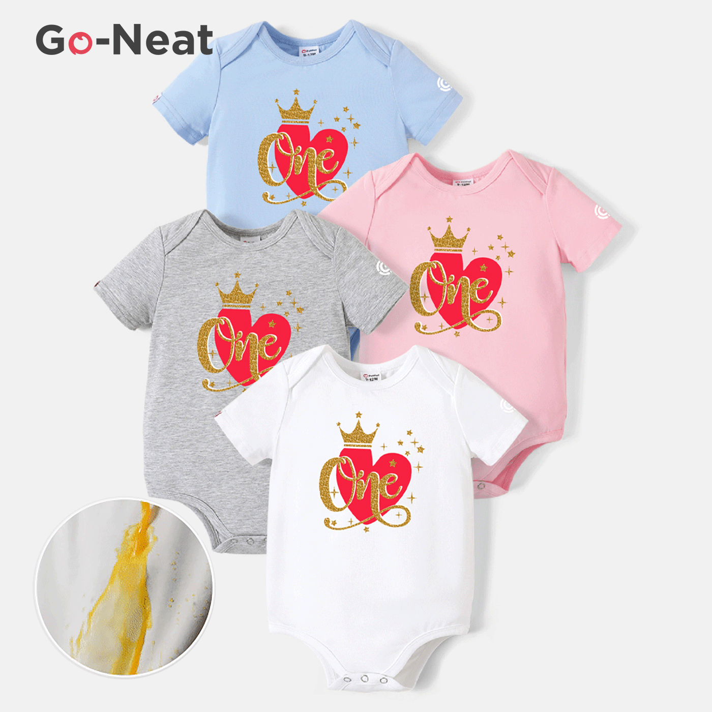 [0M-24M] Go-Neat Water Repellent and Stain Resistant Heart Graphic Short-sleeve Birthday Romper