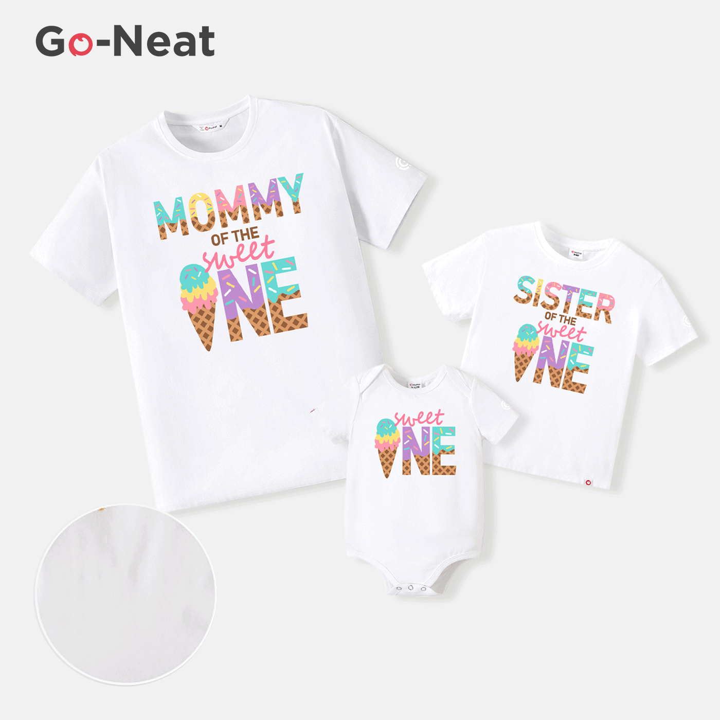 Go-Neat Water Repellent and Stain Resistant Mommy and Me Letter & Ice Cream Cone Print Short-sleeve Birthday Tee