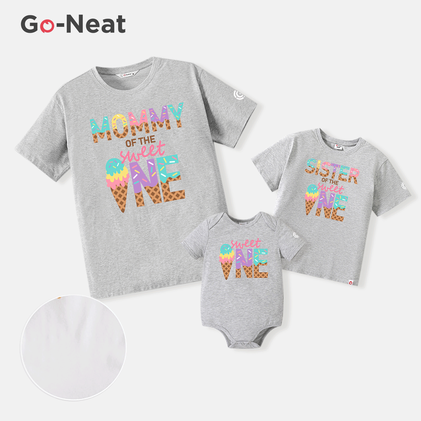 Go-Neat Water Repellent and Stain Resistant Mommy and Me Letter & Ice Cream Cone Print Short-sleeve Birthday Tee Light Grey big image 1