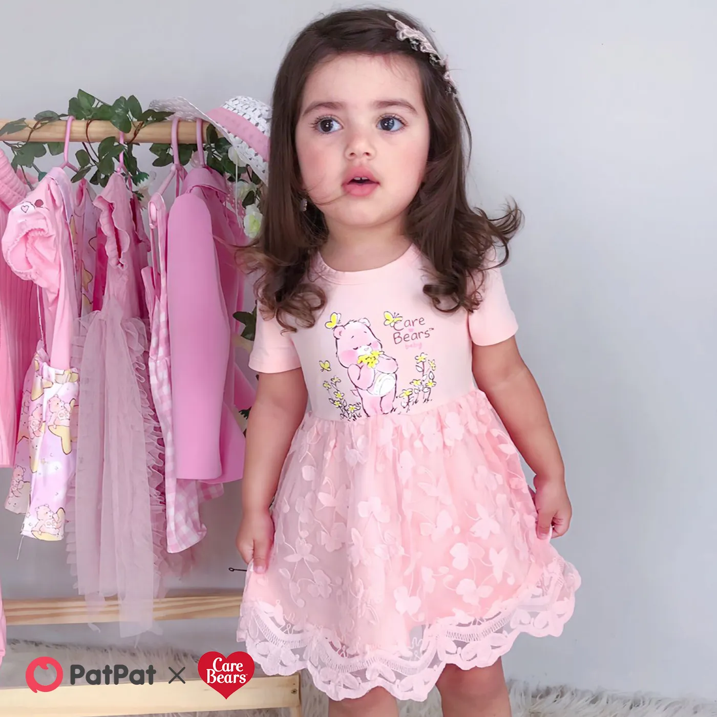 الدببة الطيبة فساتين مواليد حريمي طوق الجولة كم قصير دانتيل نقش حيوانات إنكارنادين image 3