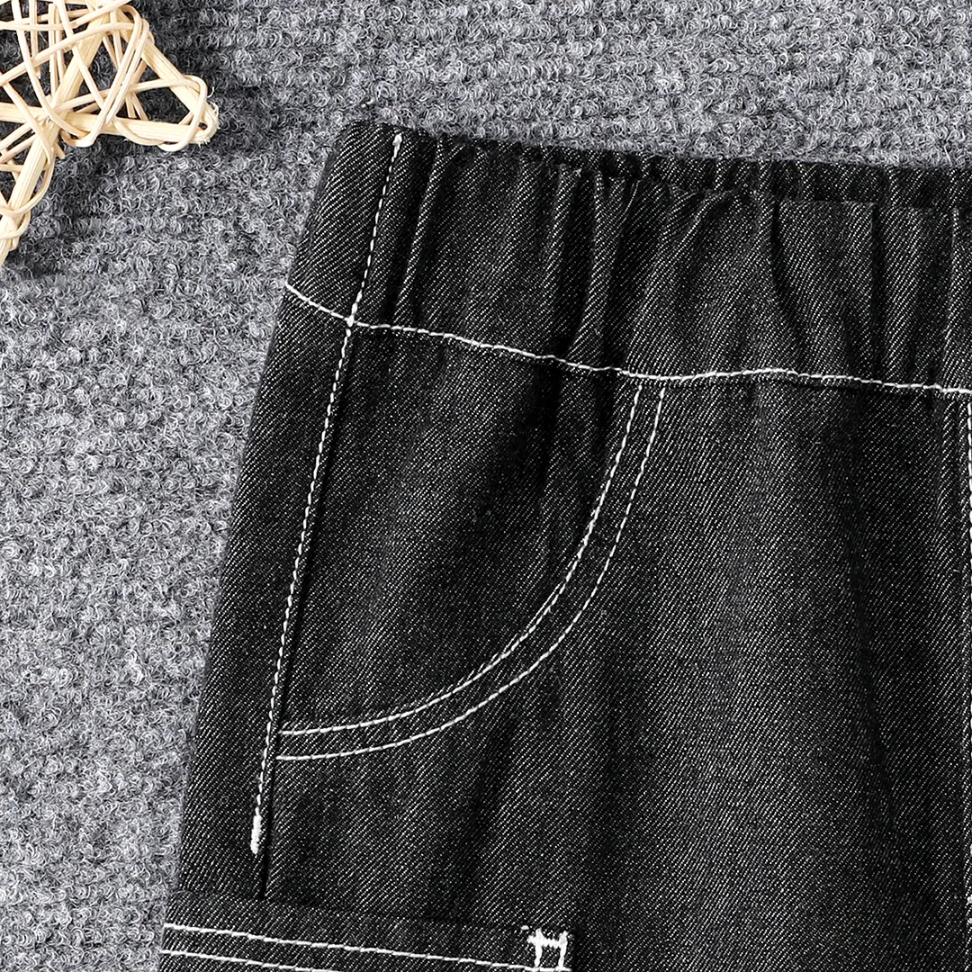 Toddler Boy Cotton Pocket Design Denim Shorts Black image 4