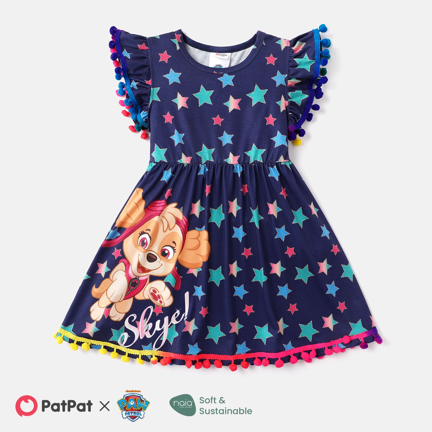 

PAW Patrol Toddler Girl Character & Stars Print Pom Pom Decor Naia™ Dress