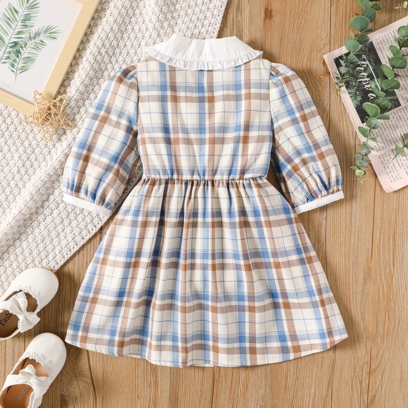 Toddler Girl Peter Pan Collar Long-sleeve Plaid Dress  image 2