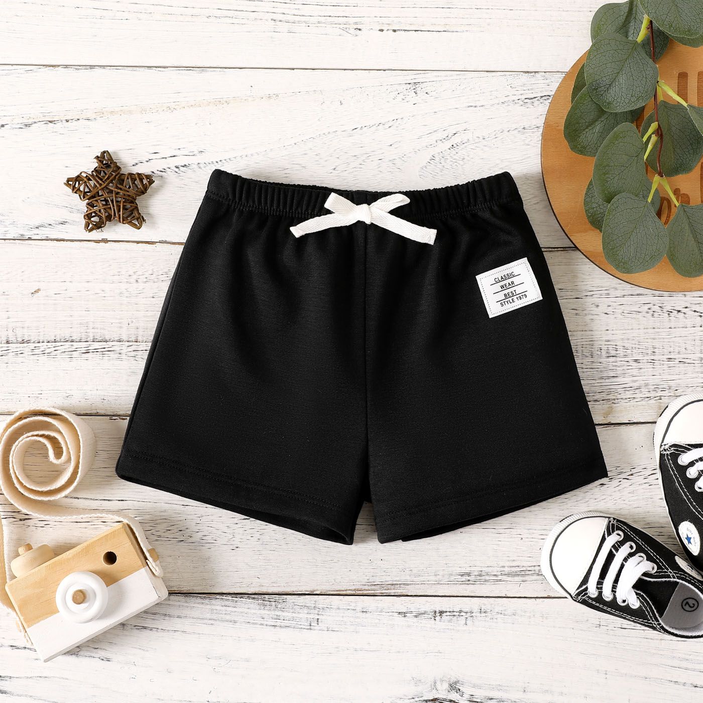 Baby Boy Letter Patched Black Shorts