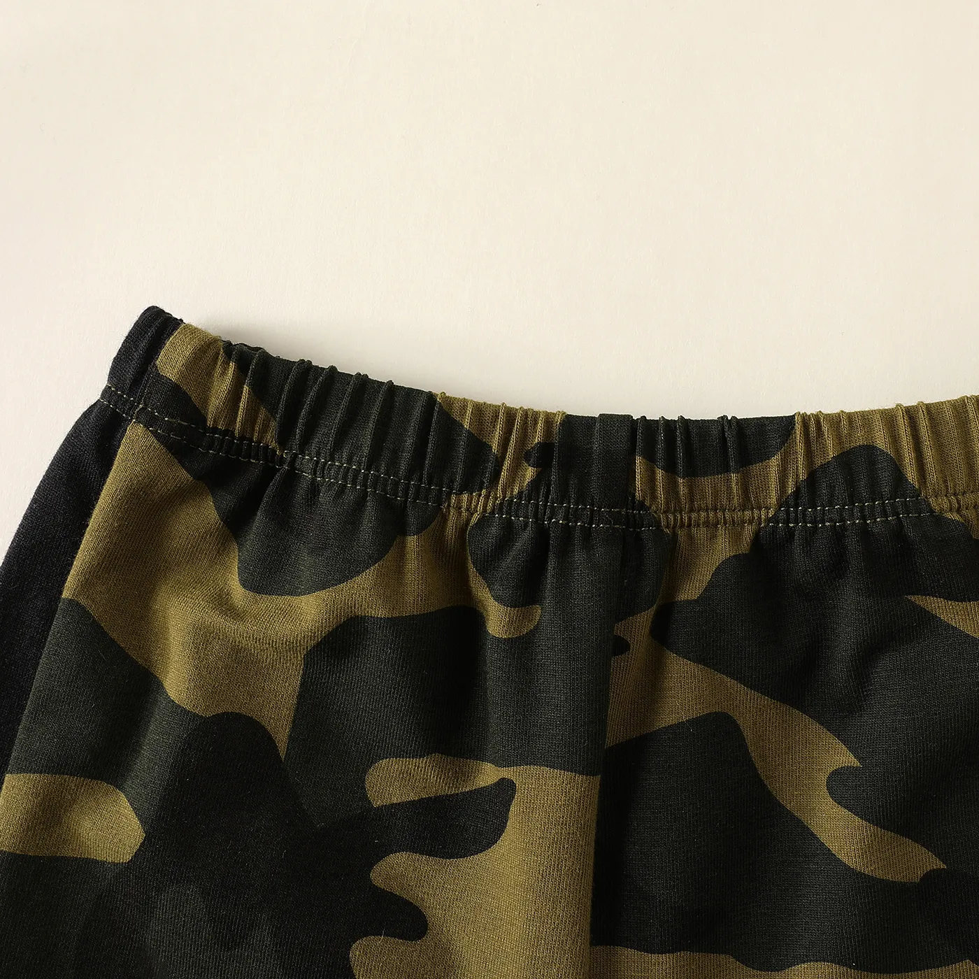 2pcs Baby Boy Letter Print Camouflage Short-sleeve Tee and Camouflage Shorts Set Army green image 5