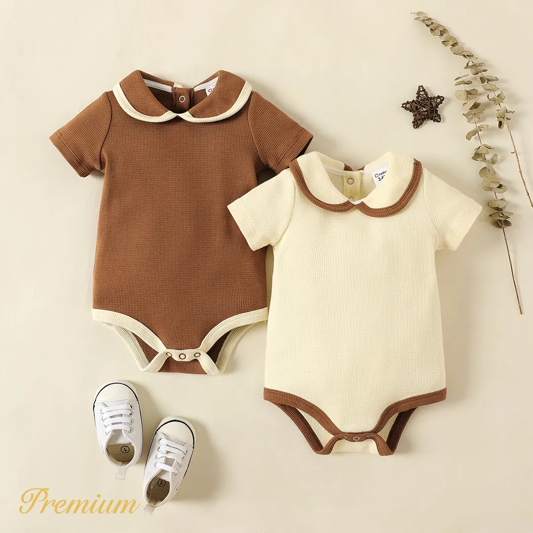 Baby Girl Two Tone Peter Pan Collar Short-sleeve Textured Romper