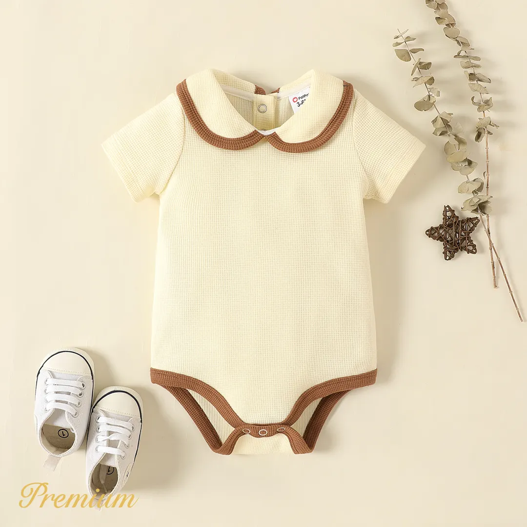 Baby Girl Two Tone Peter Pan Collar Short-sleeve Textured Romper