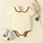 Baby Girl Two Tone Peter Pan Collar Short-sleeve Textured Romper Creamcolored