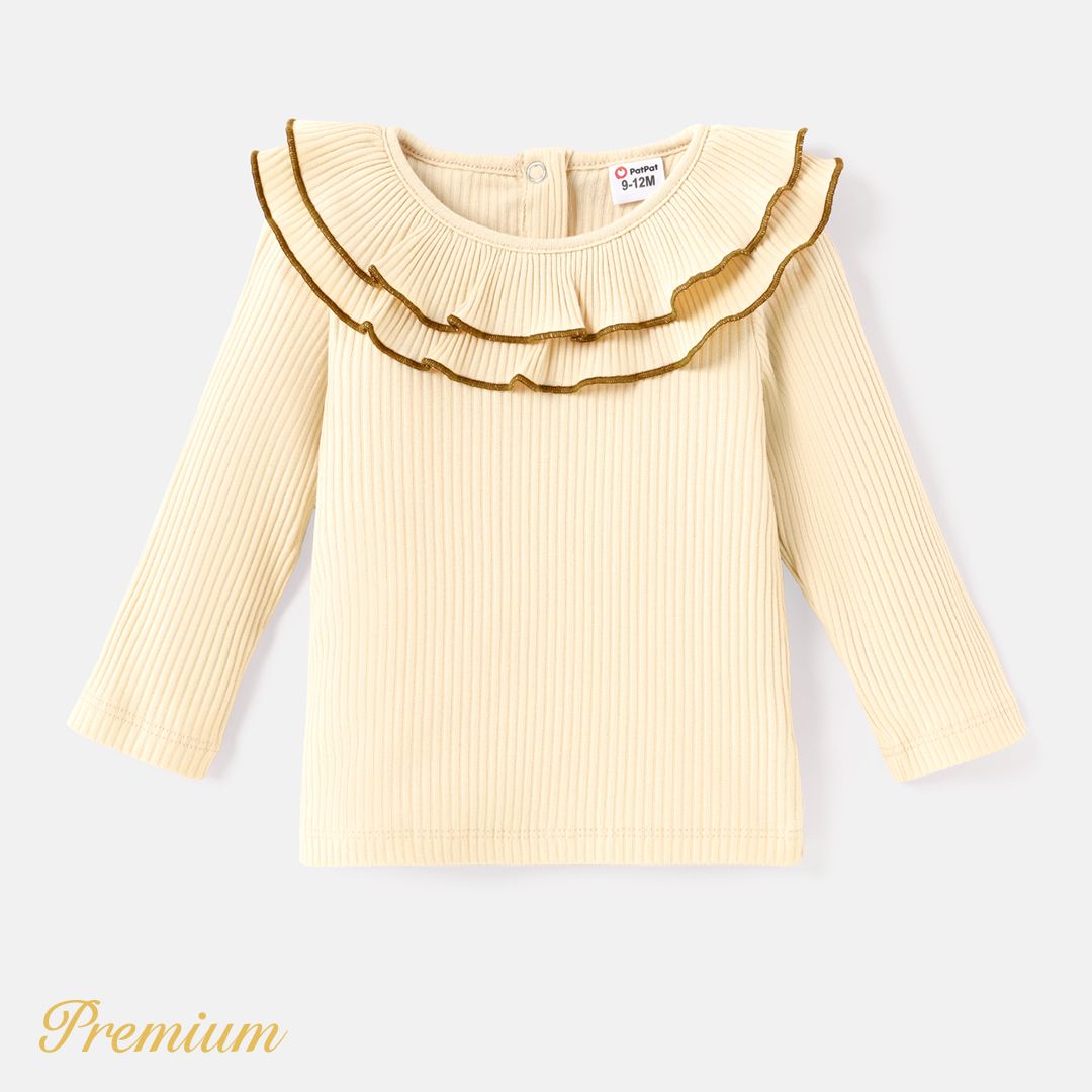 

Baby Girl Cotton Ribbed Layered Ruffle Collar Long-sleeve Top