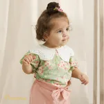 Baby Girl 100% Cotton Floral Print Puff-sleeve Statement Collar Blouse SpringGreen image 2