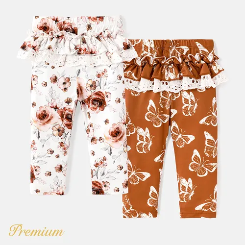 Baby Girl Allover Print Layered Ruffle Trim Leggings