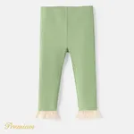 Baby Girl Lace Detail Solid Cotton Ribbed Leggings lightgreen