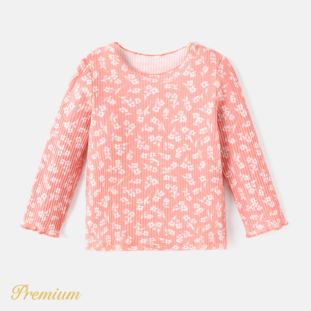 Baby Girl Cotton Ribbed Allover Floral Print Long-sleeve Tee