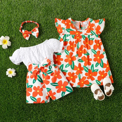Baby Girl Floral Print 100% Cotton Dress or Spliced Romper Shorts Set