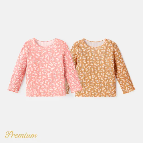 Baby Girl Cotton Ribbed Allover Floral Print Long-sleeve Tee