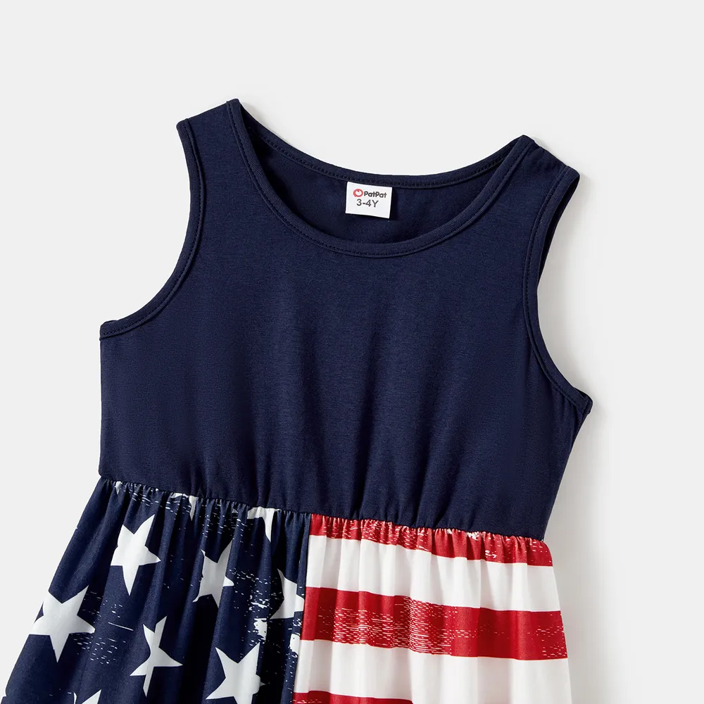 Independence Day Family Matching Star & Striped Print Spliced Tank Dresses and Short-sleeve T-shirts Sets big image 13