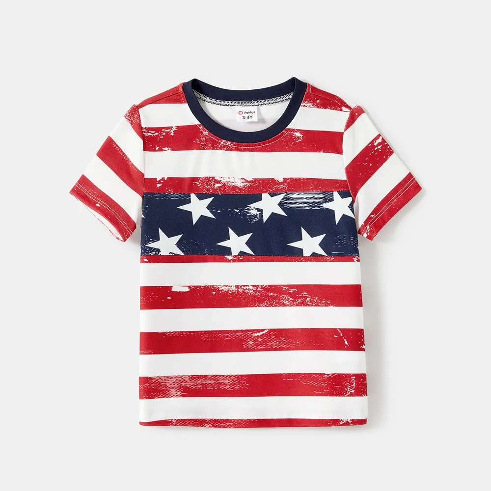 Independence Day Family Matching Star & Striped Print Spliced Tank Dresses and Short-sleeve T-shirts Sets big image 6