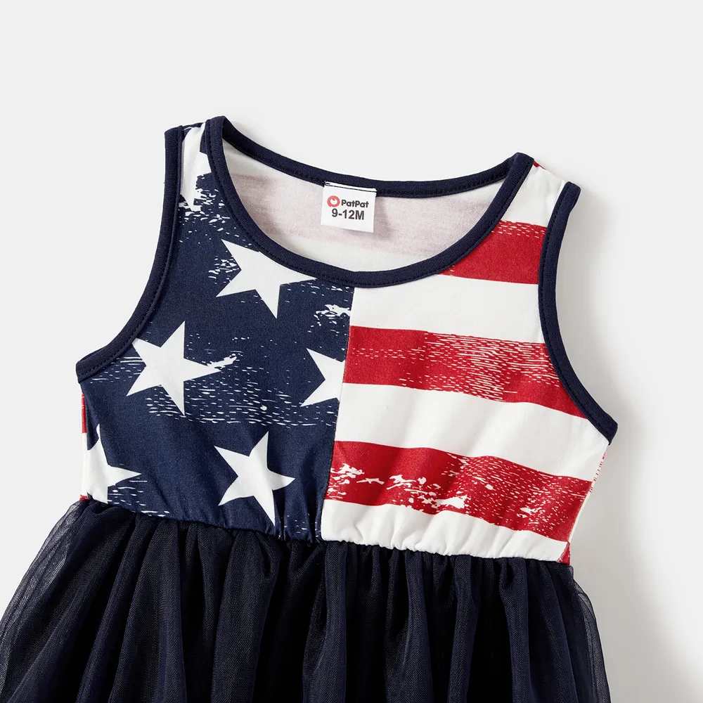 Independence Day Family Matching Star & Striped Print Spliced Tank Dresses and Short-sleeve T-shirts Sets big image 4