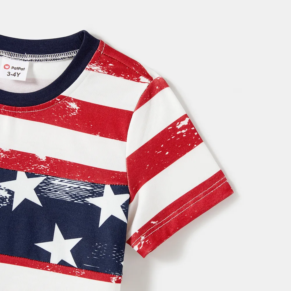 Independence Day Family Matching Star & Striped Print Spliced Tank Dresses and Short-sleeve T-shirts Sets big image 9