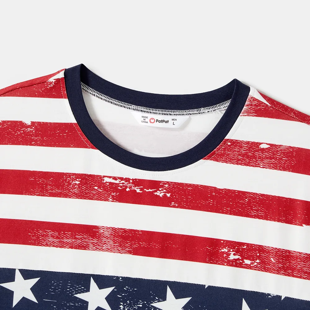 Independence Day Family Matching Star & Striped Print Spliced Tank Dresses and Short-sleeve T-shirts Sets big image 19