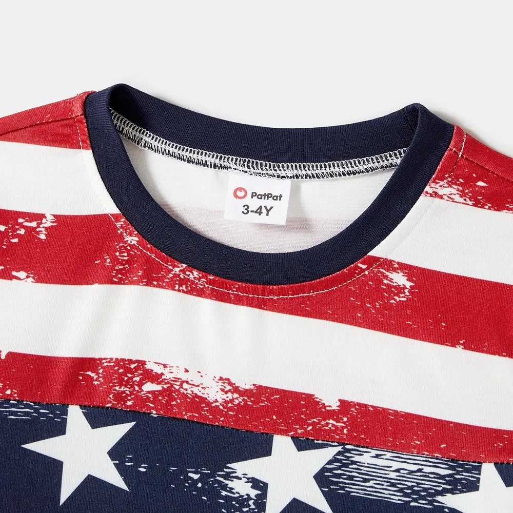 Independence Day Family Matching Star & Striped Print Spliced Tank Dresses and Short-sleeve T-shirts Sets big image 8