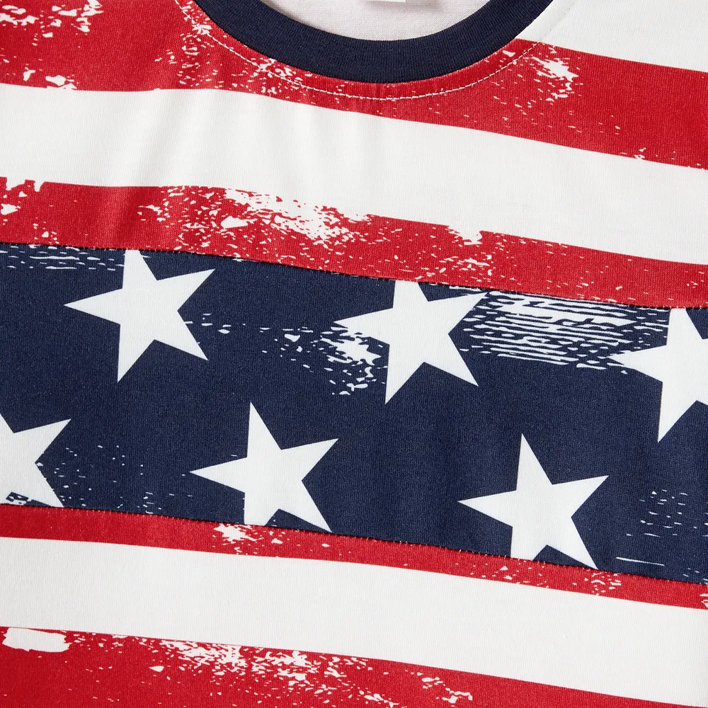 Independence Day Family Matching Star & Striped Print Spliced Tank Dresses and Short-sleeve T-shirts Sets big image 7