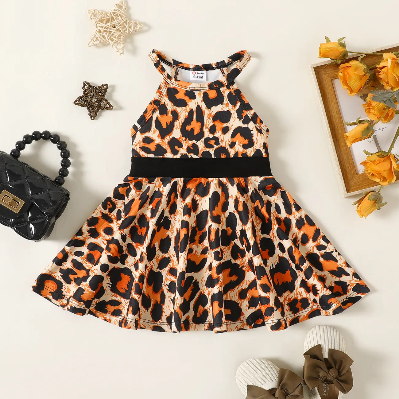 Baby Girl Leopard Print Halter Sleeveless Dress  big image 1