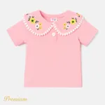 Baby Girl Cotton Floral Embroidered Collar Short-sleeve Tee Pink