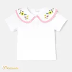 Baby Girl Cotton Floral Embroidered Collar Short-sleeve Tee White
