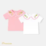 Baby Girl Cotton Floral Embroidered Collar Short-sleeve Tee  image 3