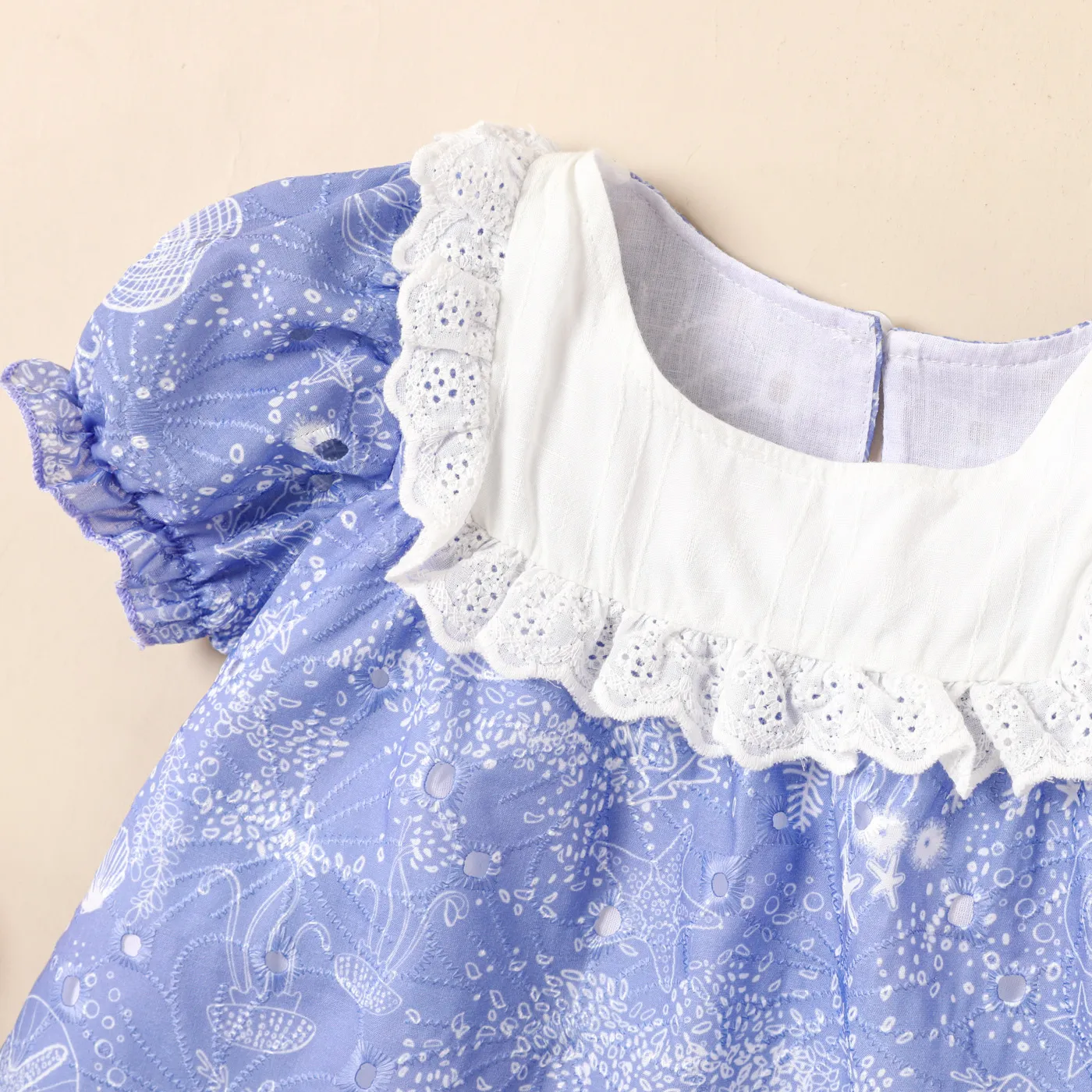 Menina Criança Allover Ocean Print babado Puff-manga Blusa Azul image 4