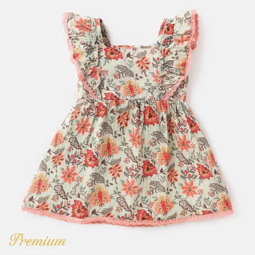 Baby Girl 100% Cotton Crepe Lace Detail Ruffle Trim Dress