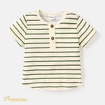Baby Girl Cotton Ribbed Striped Short-sleeve Tee Apricot