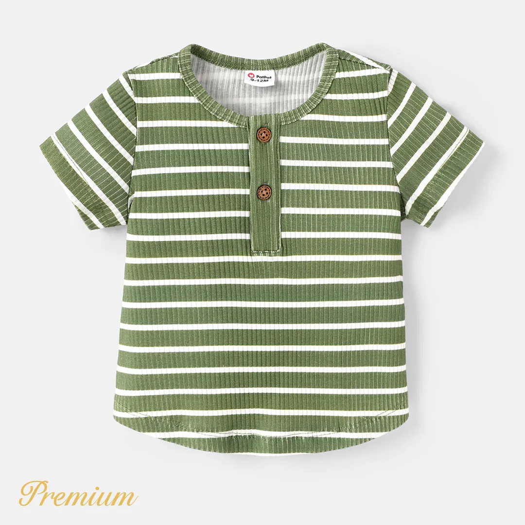 Baby Girl Cotton Ribbed Striped Short-sleeve Tee  big image 1
