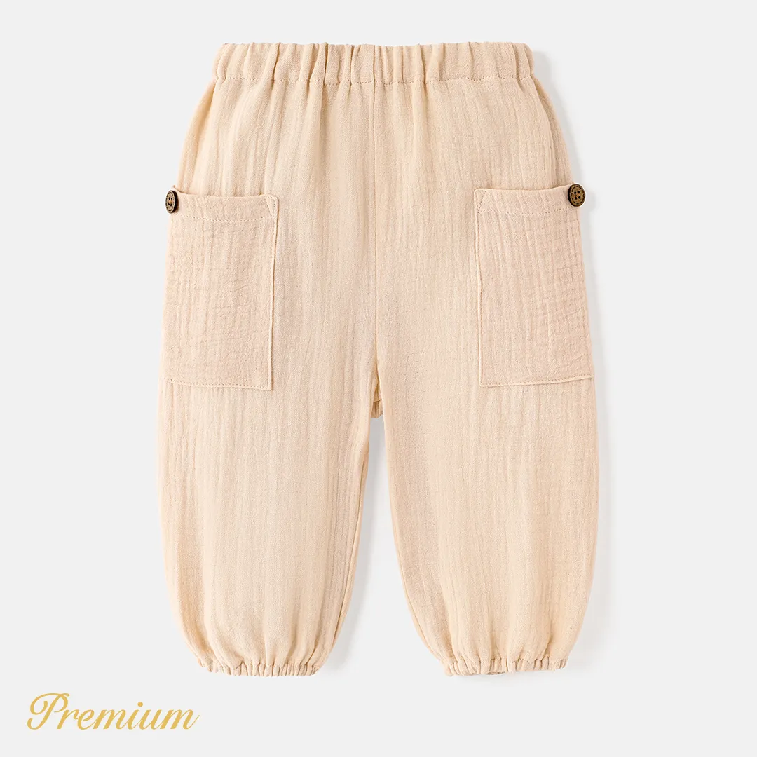 Pantalon Uni En Crêpe 100% Coton Bébé Garçon/fille