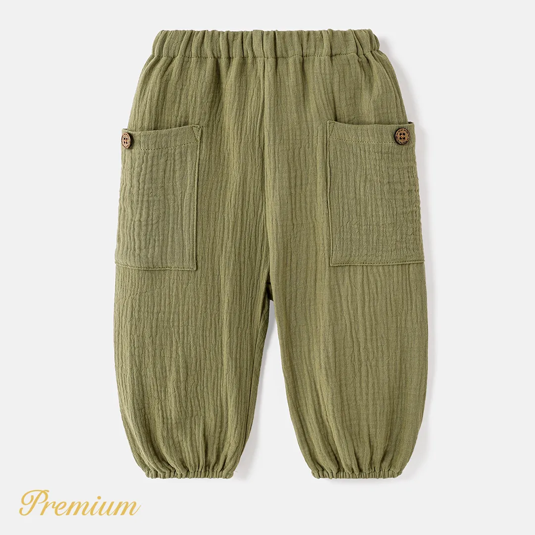 Baby Boy/Girl 100% Cotton Crepe Solid Pants  big image 1