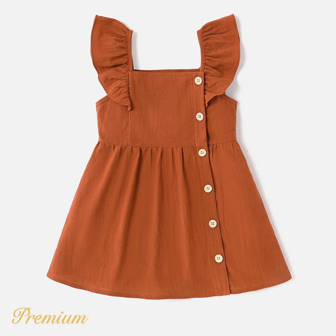 Toddler Girl Floral Print/100% Cotton Button Design Sleeveless Dress
