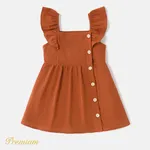 Toddler Girl Floral Print/100% Cotton Button Design Sleeveless Dress YellowBrown