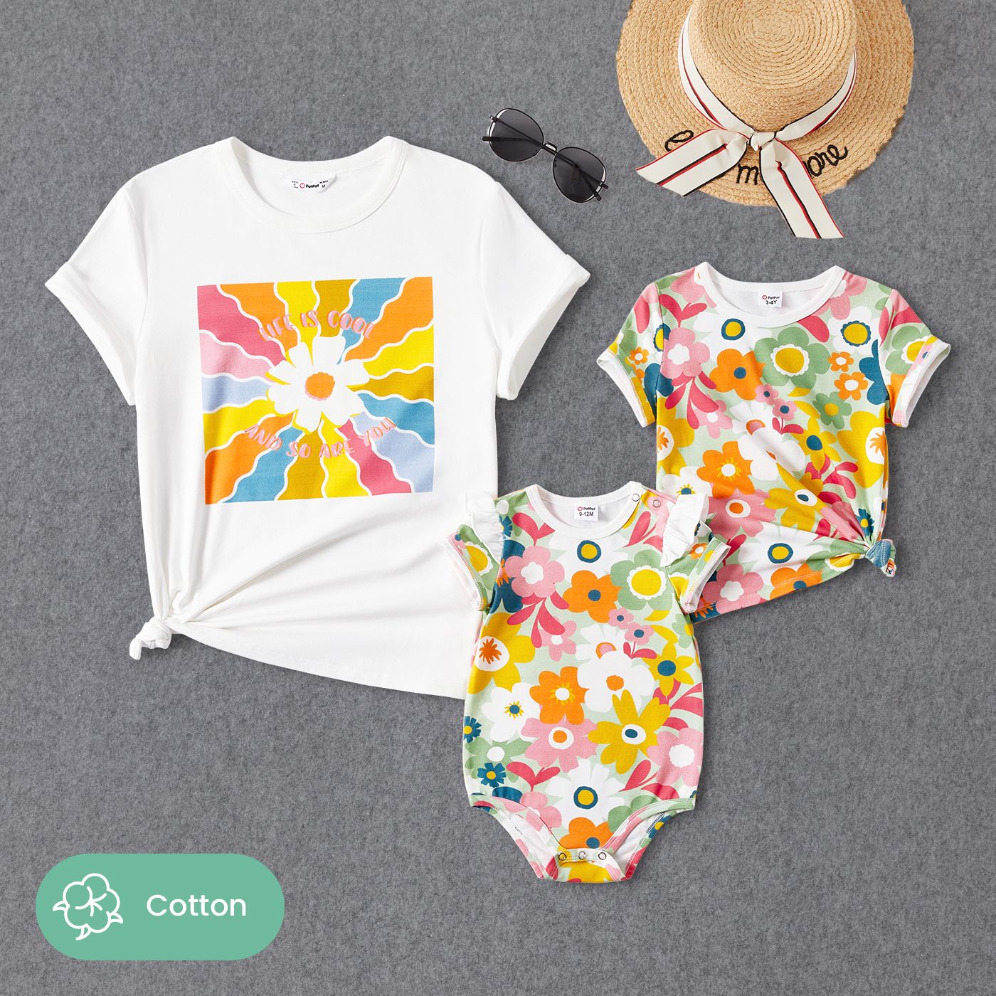 

Mommy and Me Cotton Colorful Floral Print Short-sleeve T-shirts