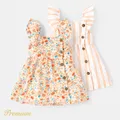 Baby Girl 100% Cotton Solid or Striped/Floral-print Flutter-sleeve Button Front Dress  image 2