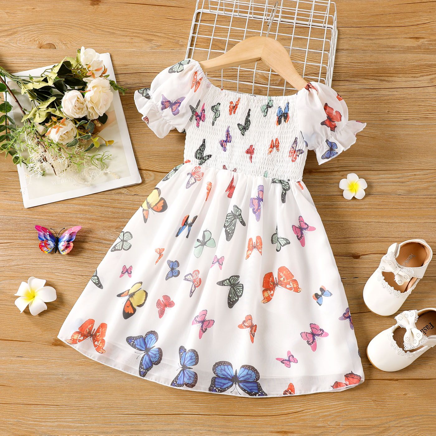 

Toddler Girl Allover Butterfly Print Smocked Dress