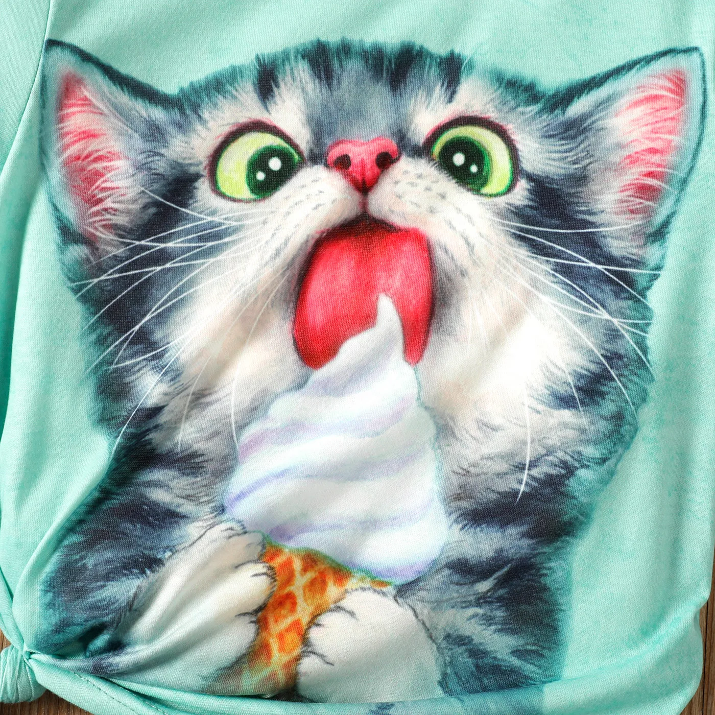 Kid Girl Cute Cat Print Short-sleeve Top  image 3