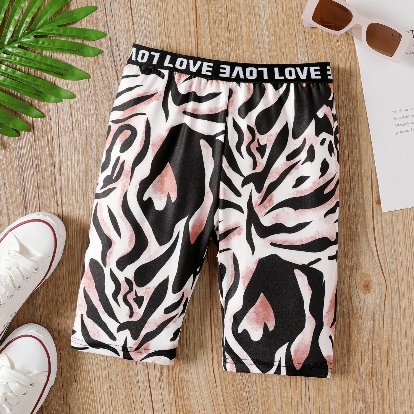 Kid Girl Solid/Leopard & Letter Print Leggings BrownishBlack