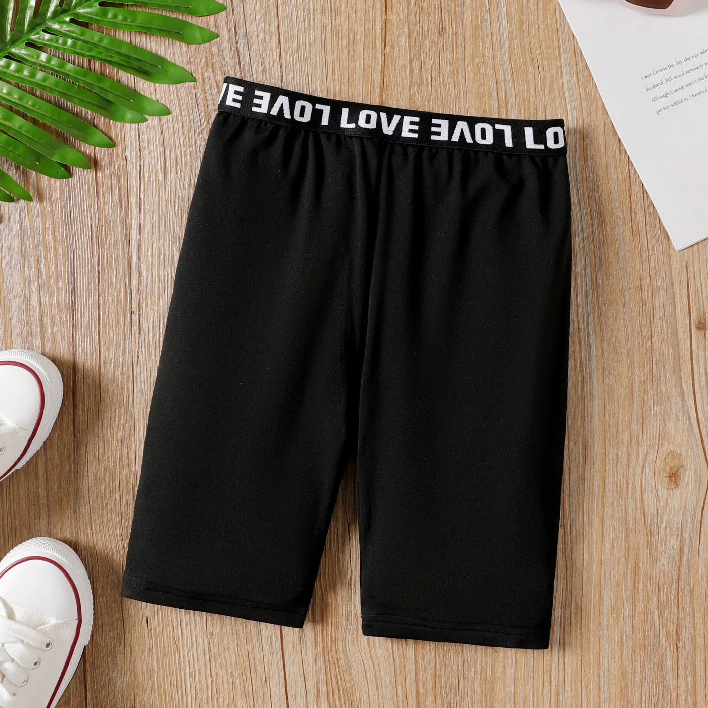 Kid Girl Solid/Leopard & Letter Print Leggings Black image 6
