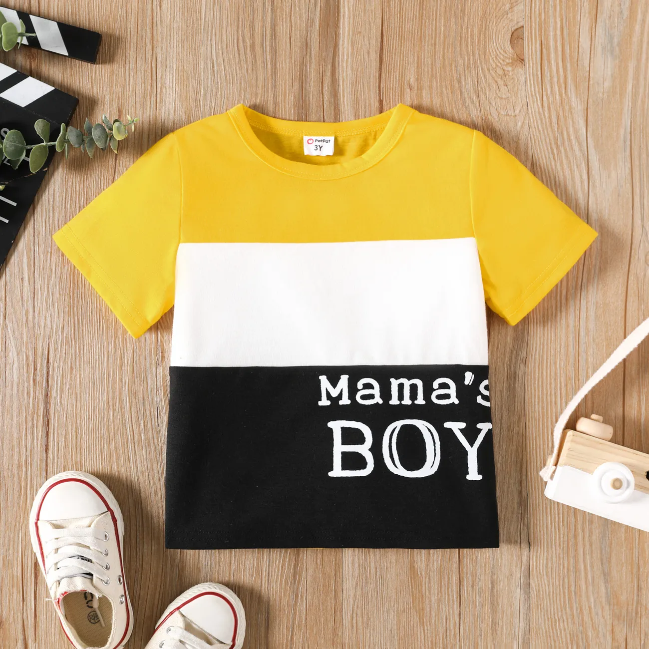 Muttertag Kleinkinder Jungen Stoffnähte Lässig Kurzärmelig T-Shirts gelb big image 1