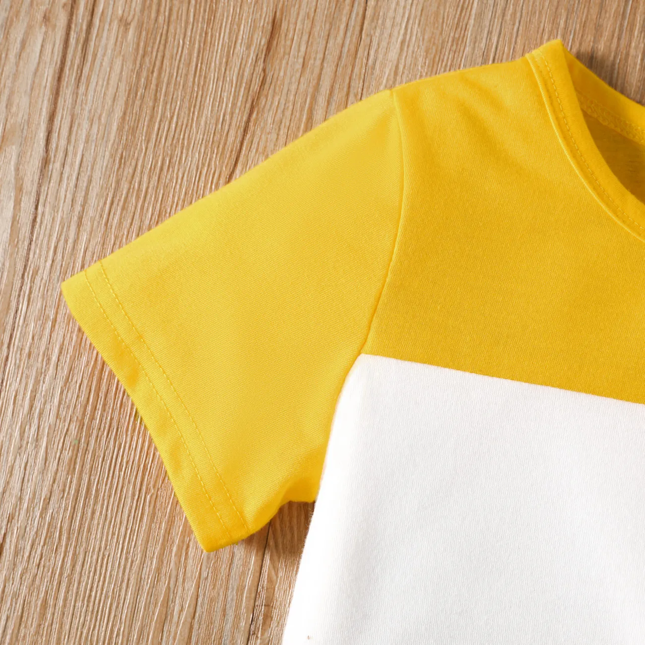 Toddler Boy Letter Print Colorblock Short-sleeve Tee Yellow big image 1