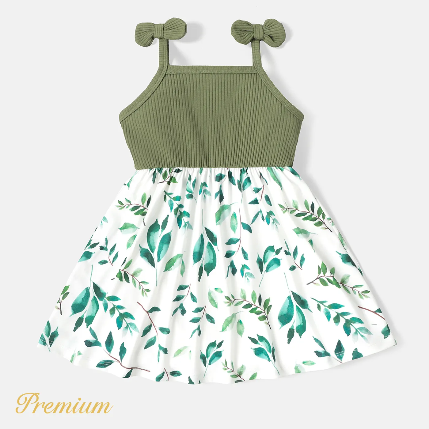 Naia Toddler Girl Butterfly Print Ribbed Splice Bowknot Design Slip Dress LightArmyGreen