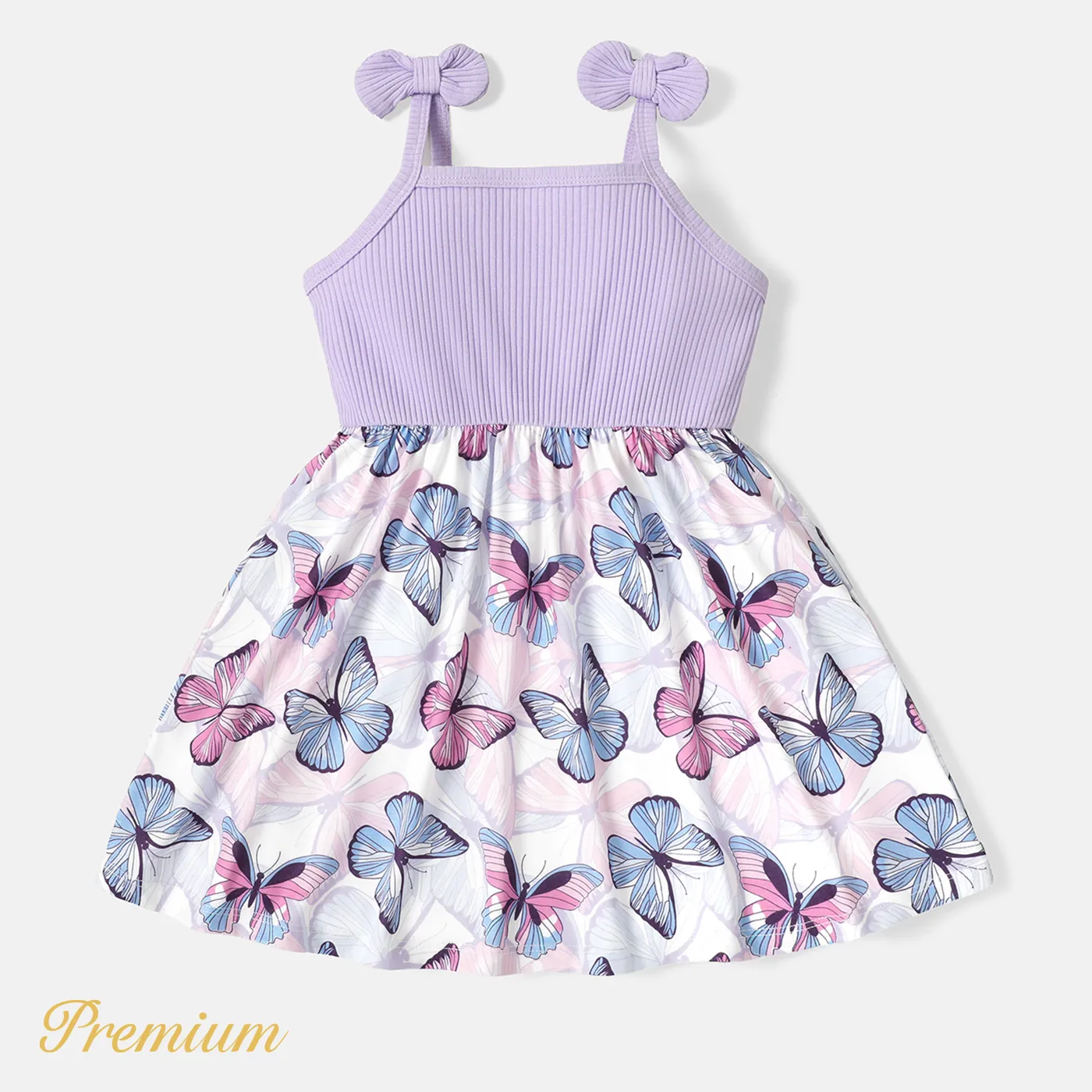 Naia Toddler Girl Butterfly Print Ribbed Splice Bowknot Design Slip Dress Purple