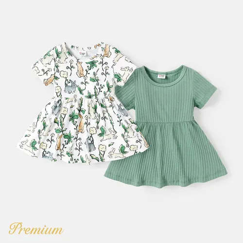 Baby Girl Solid Ribbed or Allover Animal Print Short-sleeve Naia™ Dress