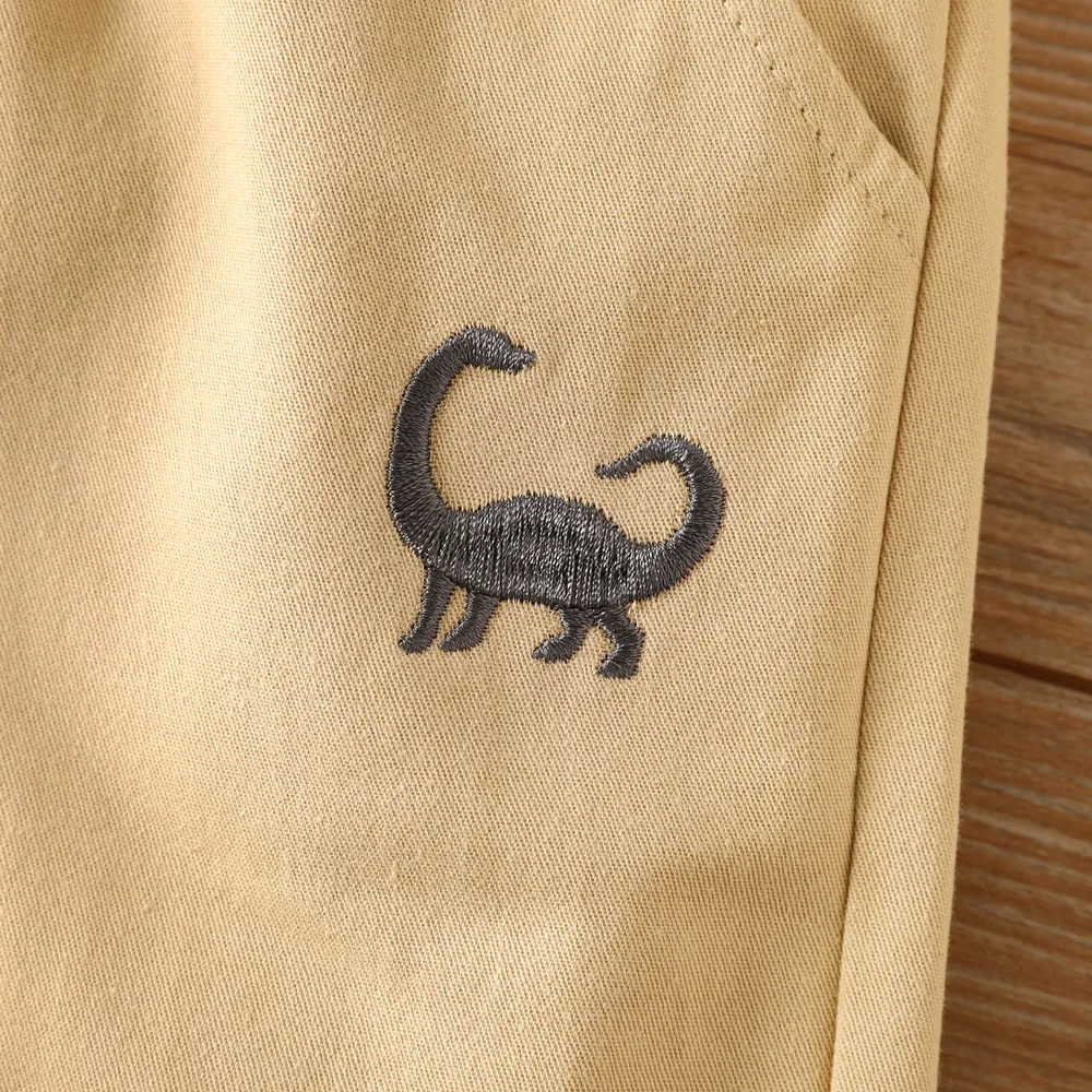 2pcs Toddler Boy Plaid Short-sleeve Shirt and 100% Cotton Dinosaur Embroidered Shorts Set  big image 5
